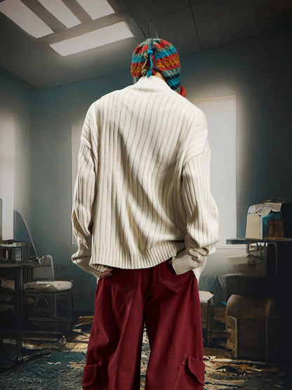 Vintage Casual Contrast Mid High Neck Zipper