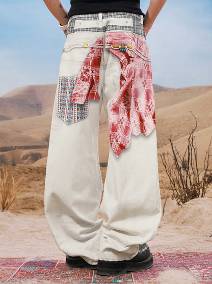 Ethnic Print Denim Pants