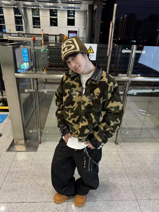 Camouflage Leather Studded Jacket