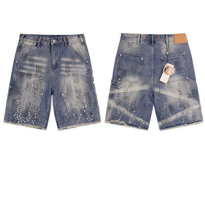 Flame Diamond Denim Shorts