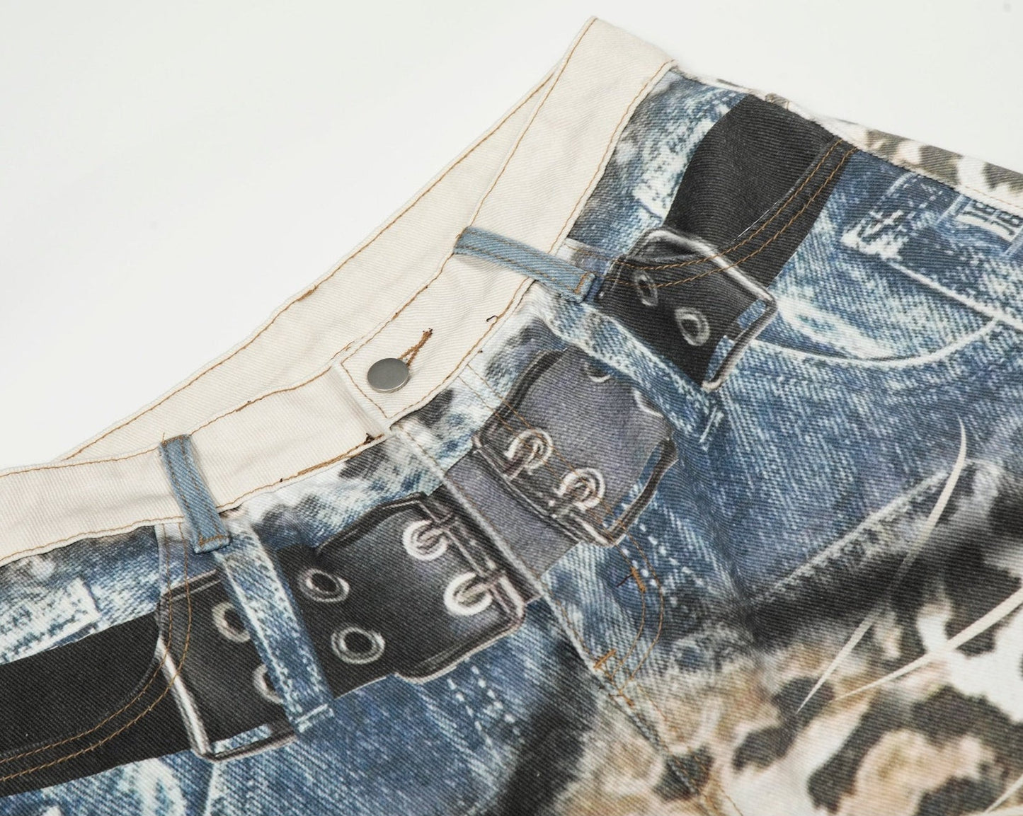 Leopard print loose wide-leg distressed gradient casual jeans