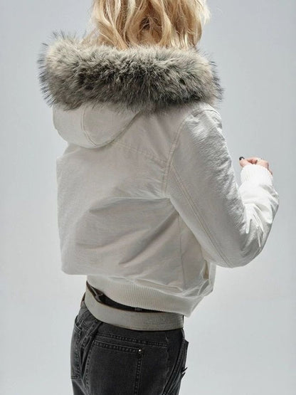 Large Fur Collar Cropped Cotton Jacket
