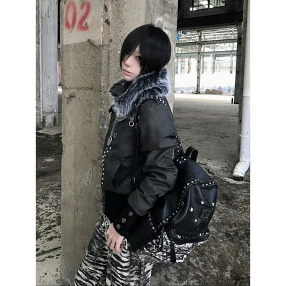 Street cropped coat fur collar padded jacket