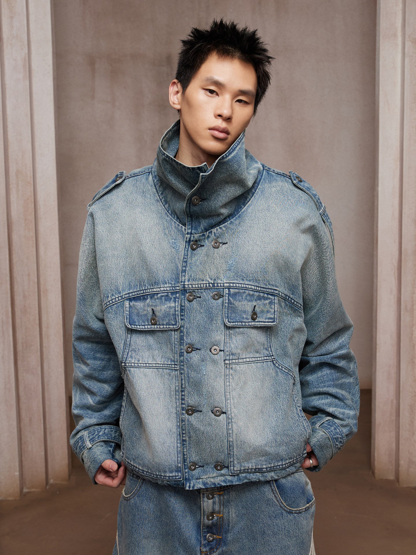 Denim jacket stand-up collar jacket trench coat