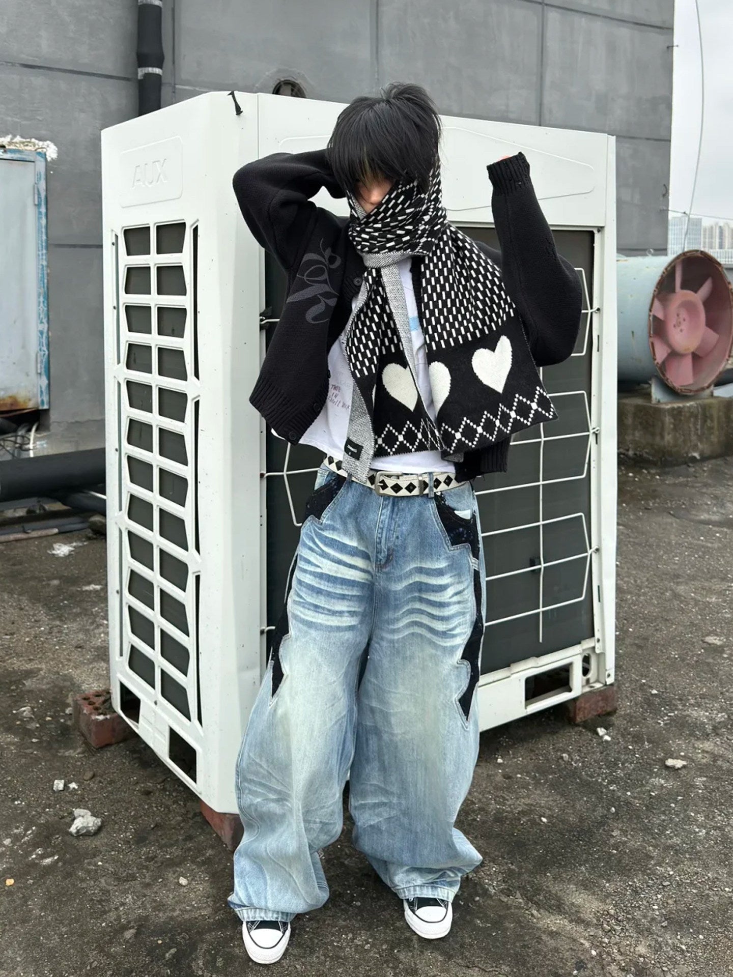 Leopard print navy blue flag cardigan sweater knit jacket