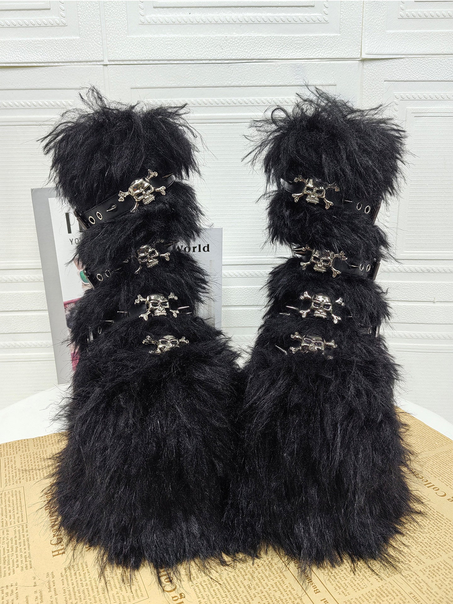 Long Fur Punk Platform Buckle Boots