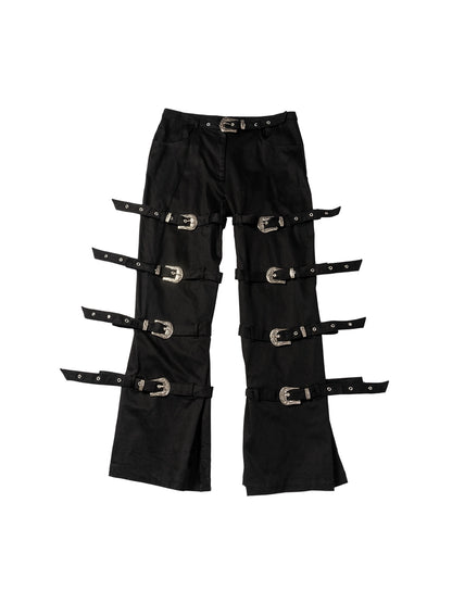 Punk Metal Buckle Strap Pants