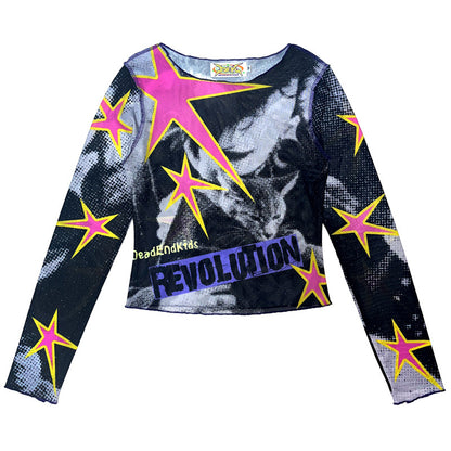 Y2K Print Long Sleeve Sweet Cool Girl Slimming