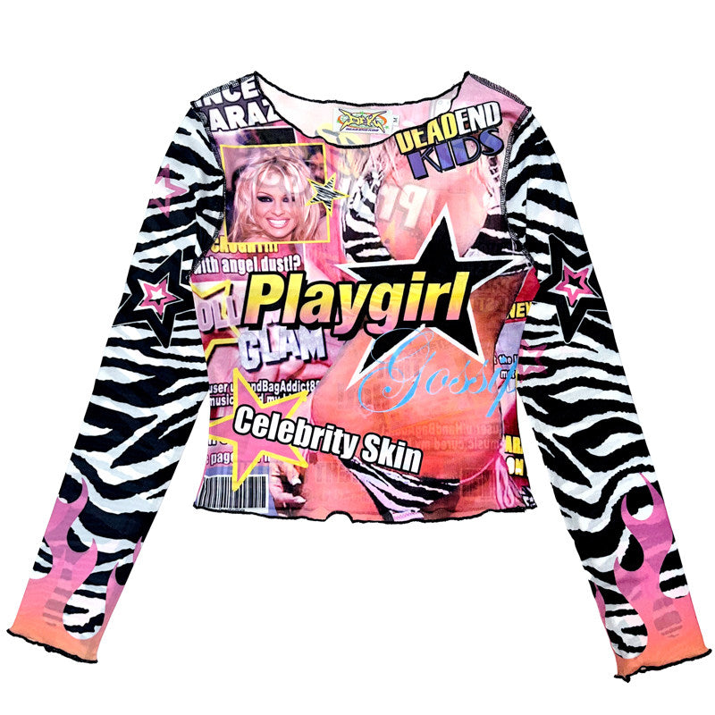 Y2K Print Long Sleeve Sweet Cool Girl Slimming