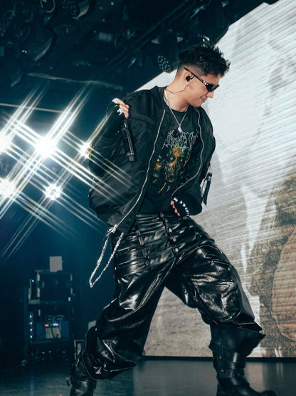 Multi Waist Waxed Black Pants