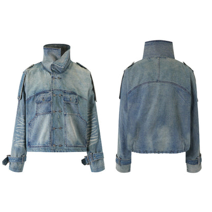 Denim jacket stand-up collar jacket trench coat