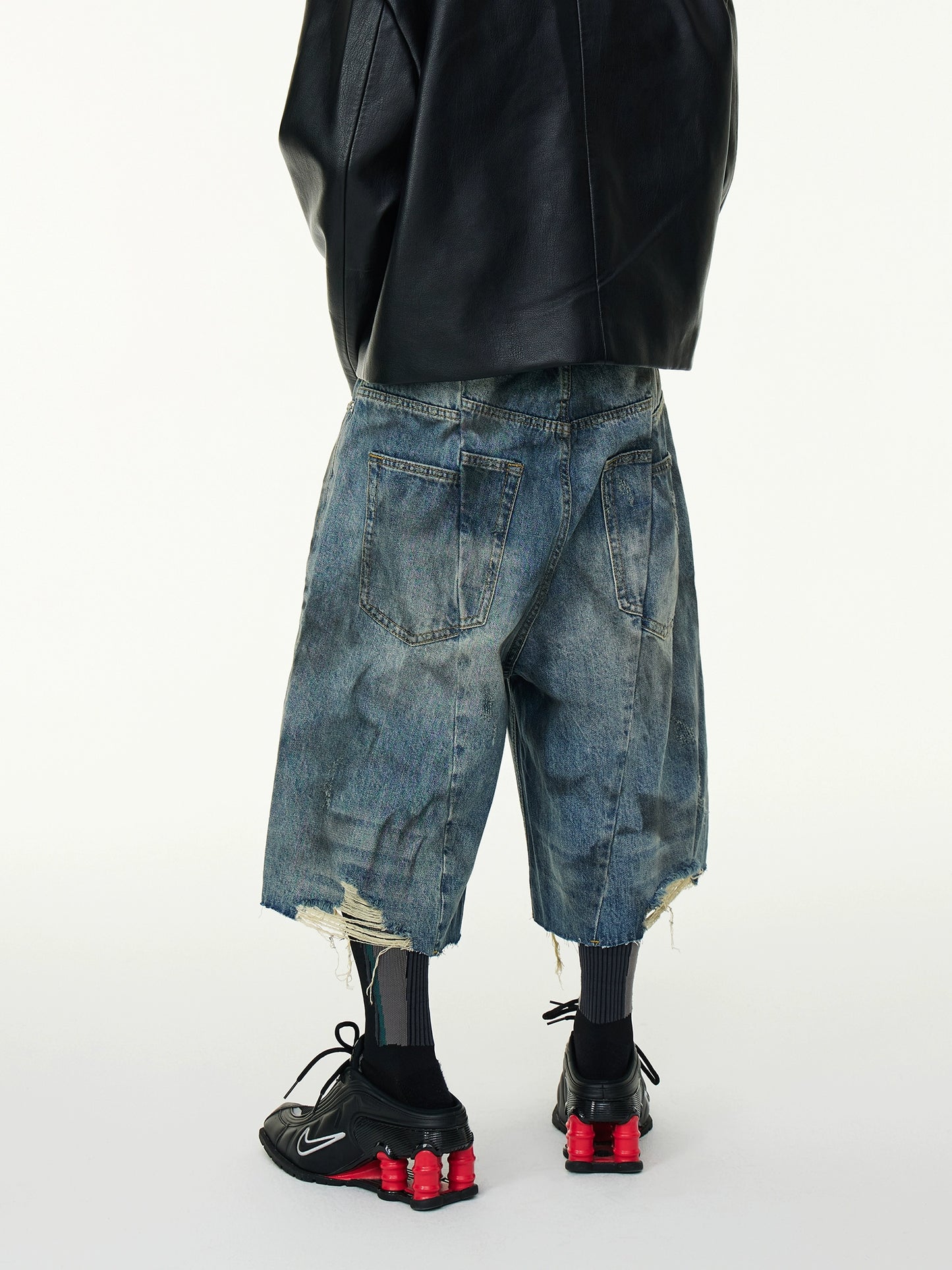 Washed Distressed Denim Shorts