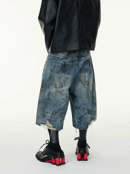 Washed Distressed Denim Shorts