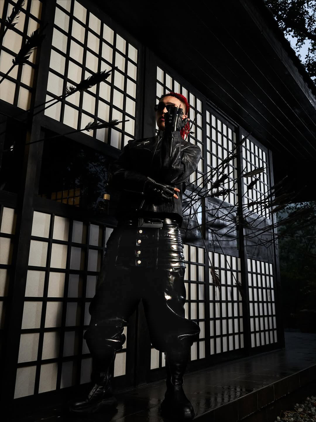 Multi Waist Waxed Black Pants