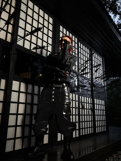 Multi Waist Waxed Black Pants