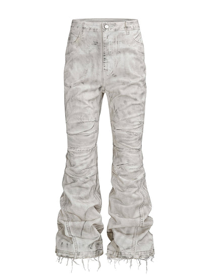 White Waxed Destruction Bootcut Jeans