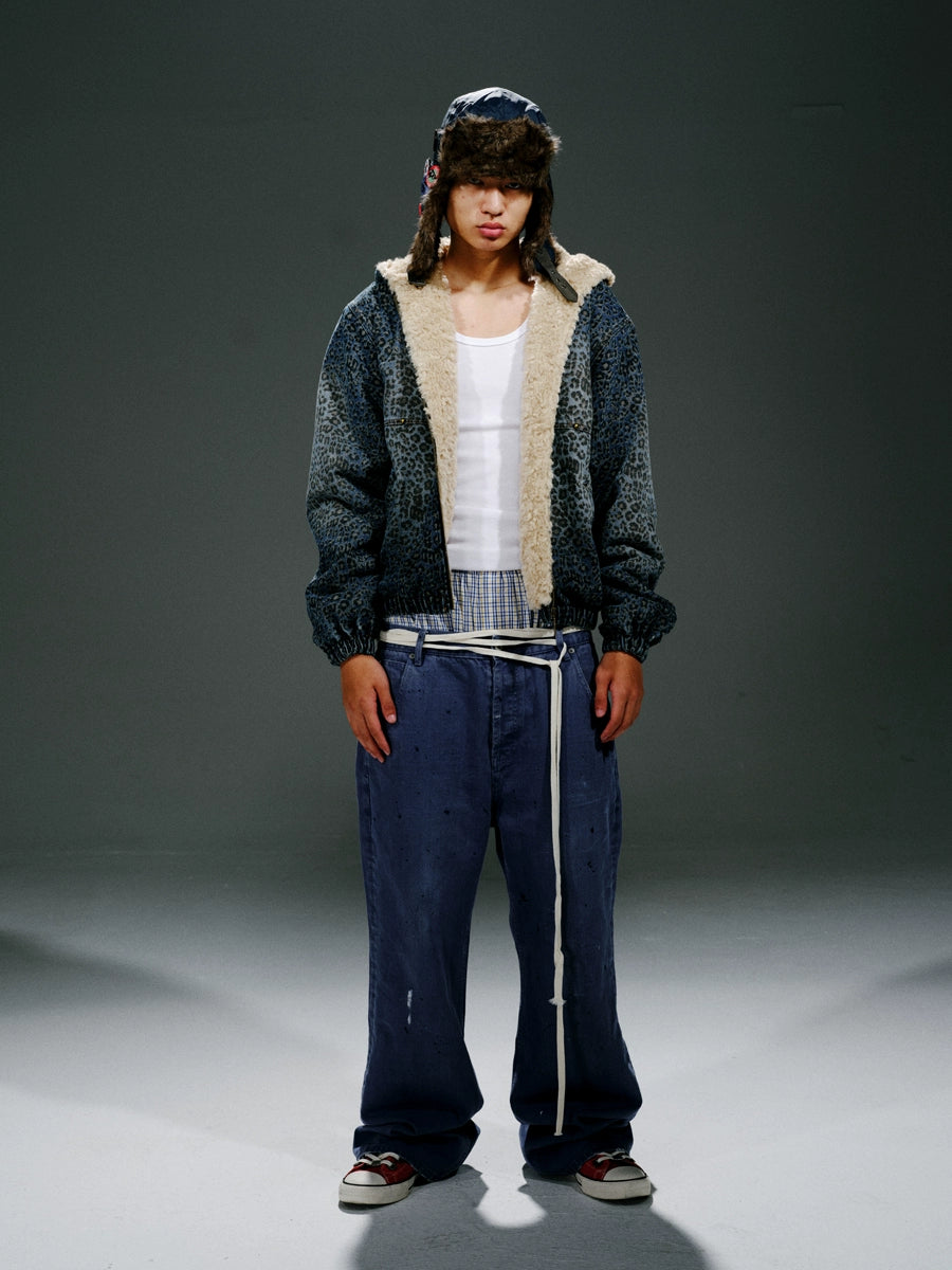 Blue Leopard Hooded Zip Jacket