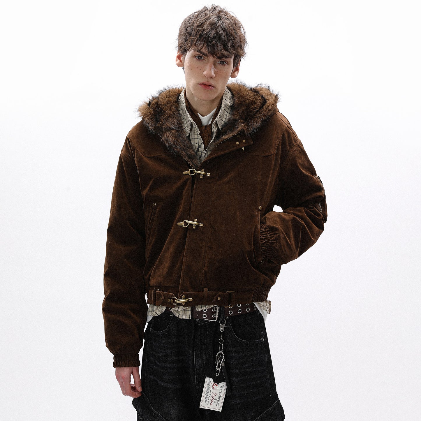 American design sense buckle ooded casual thick jacket