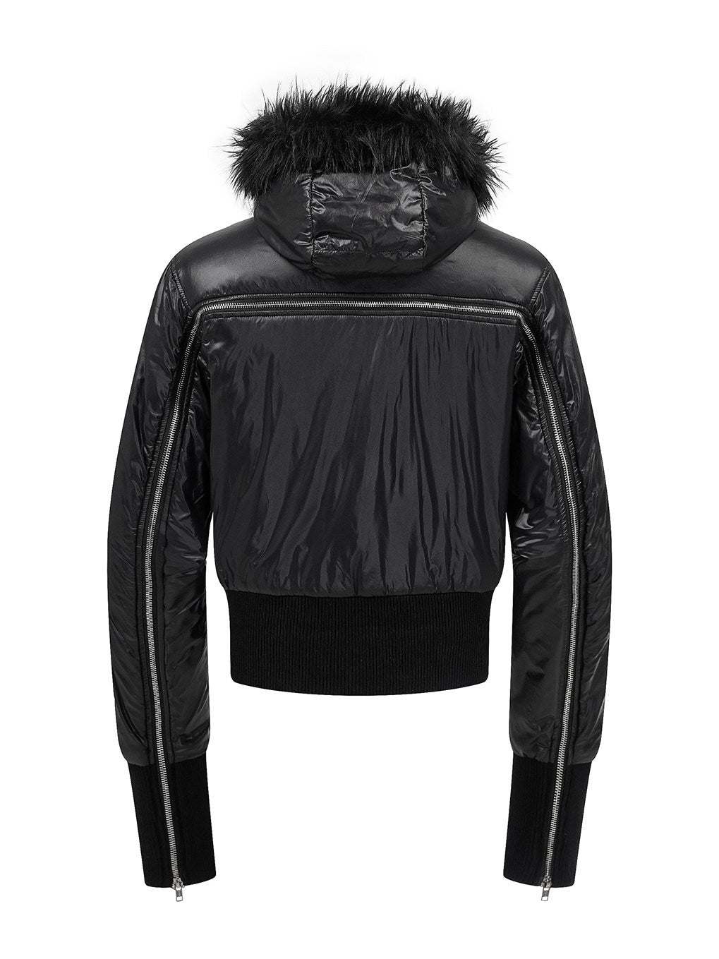 Hooded Fur Collar Zip Jacket Padded fur collar design