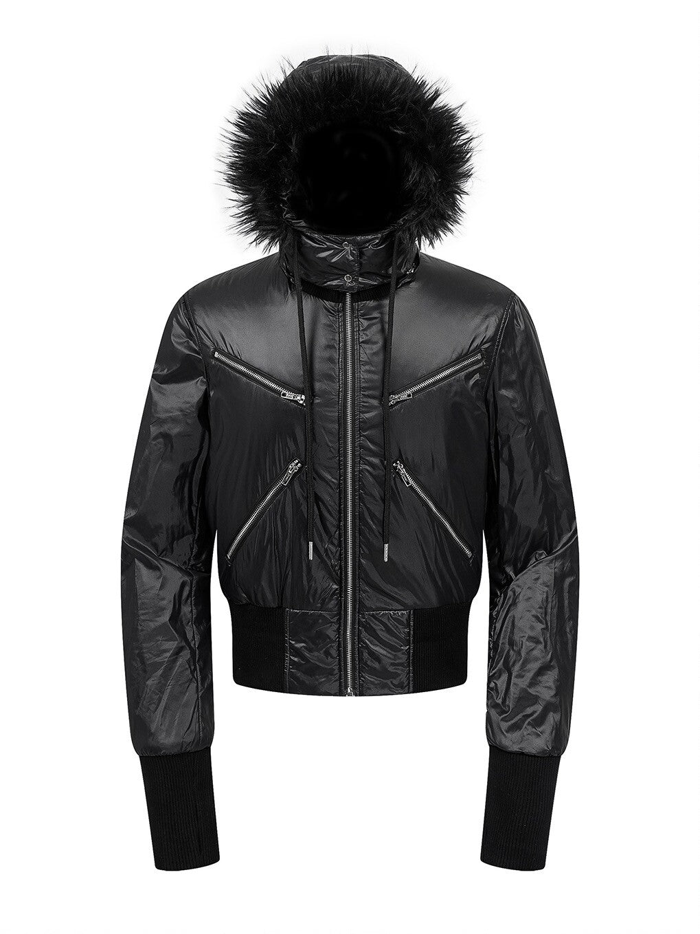 Hooded Fur Collar Zip Jacket Padded fur collar design