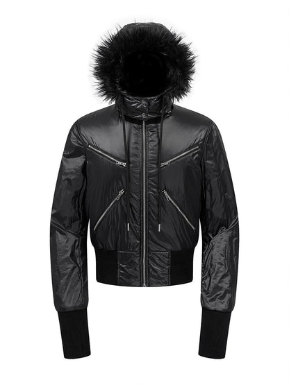 Hooded Fur Collar Zip Jacket Padded fur collar design