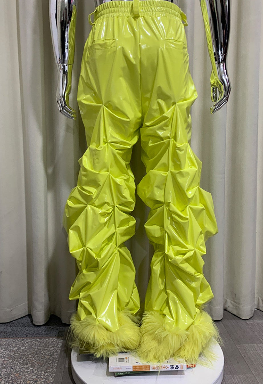 Patent Leather Pleated Stacked Pants