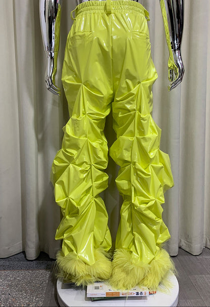 Patent Leather Pleated Stacked Pants