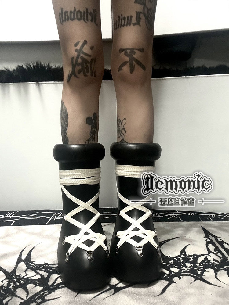 Dark Handmade Strap Rubber Rain Boots