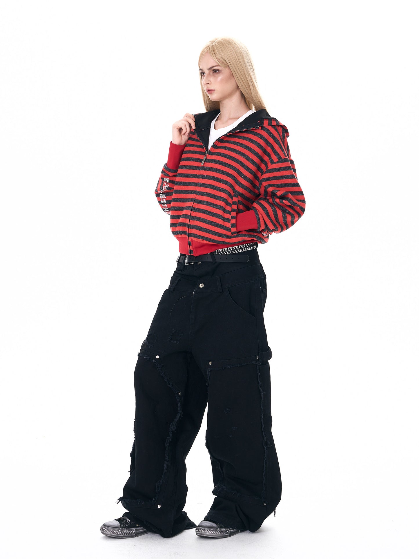 Street Black and Red Striped Cropped Jacket