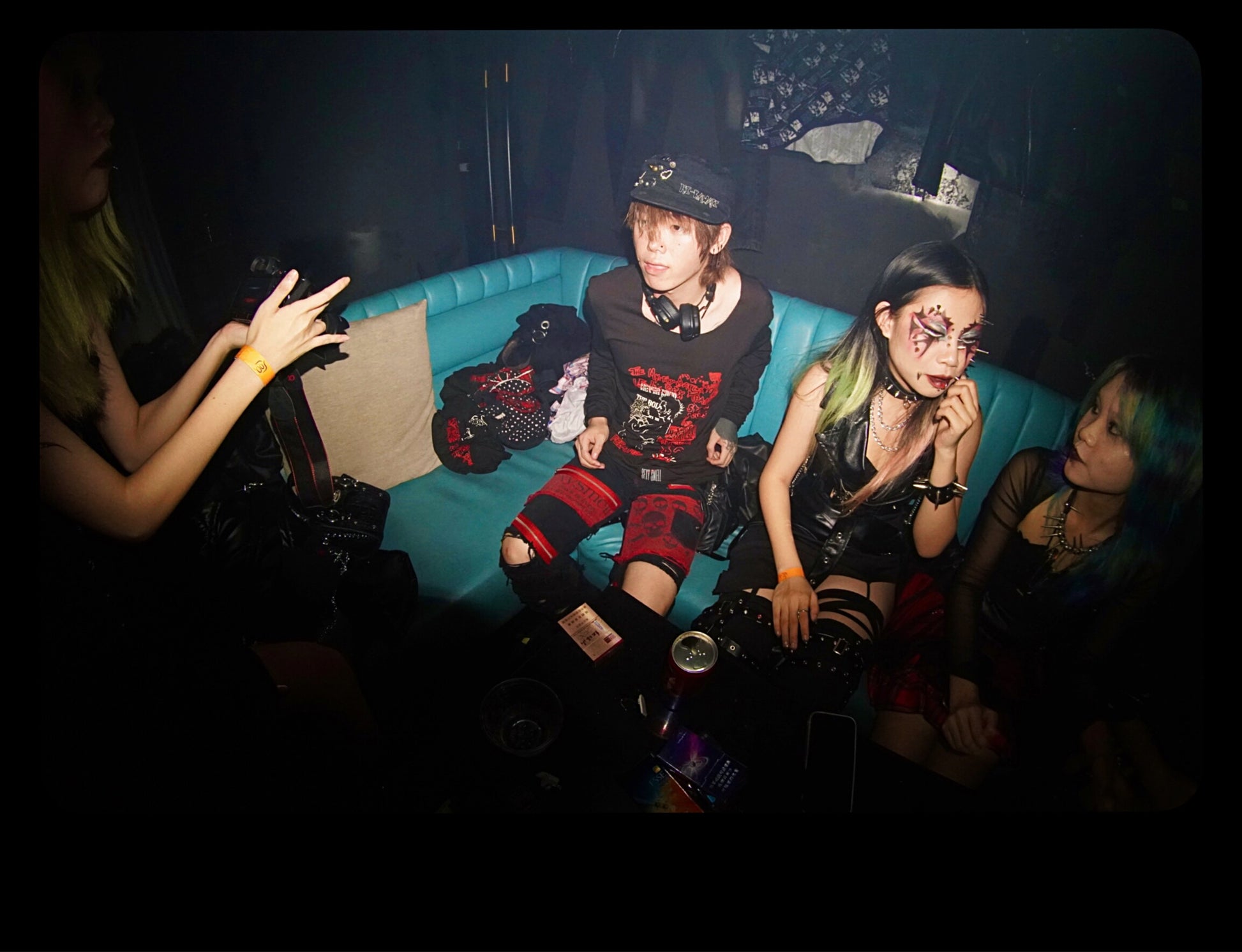 Spot. Tattered denim SexySmell sexy scent black and red samurai rockpunk panelled zip-up pants