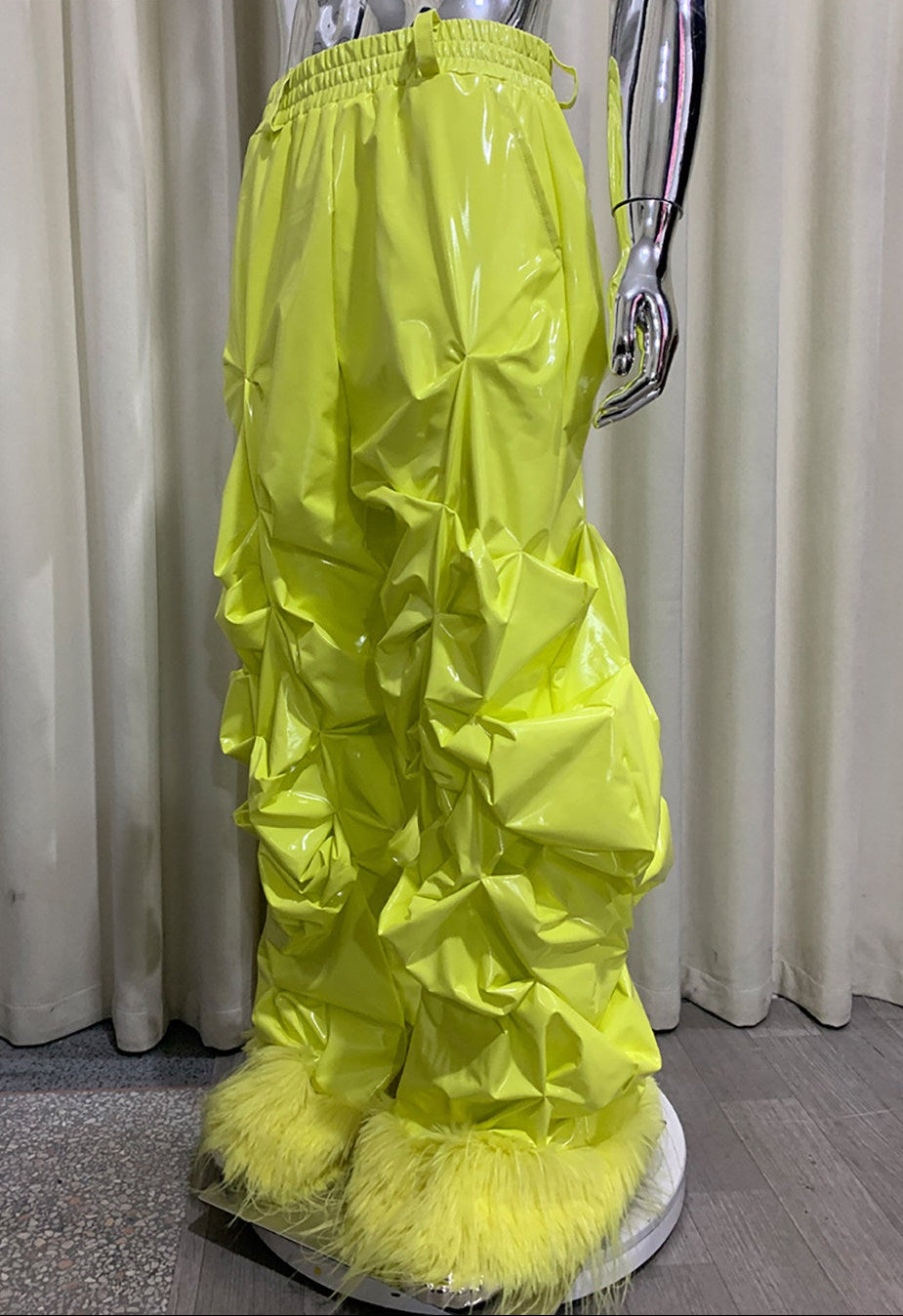 Patent Leather Pleated Stacked Pants