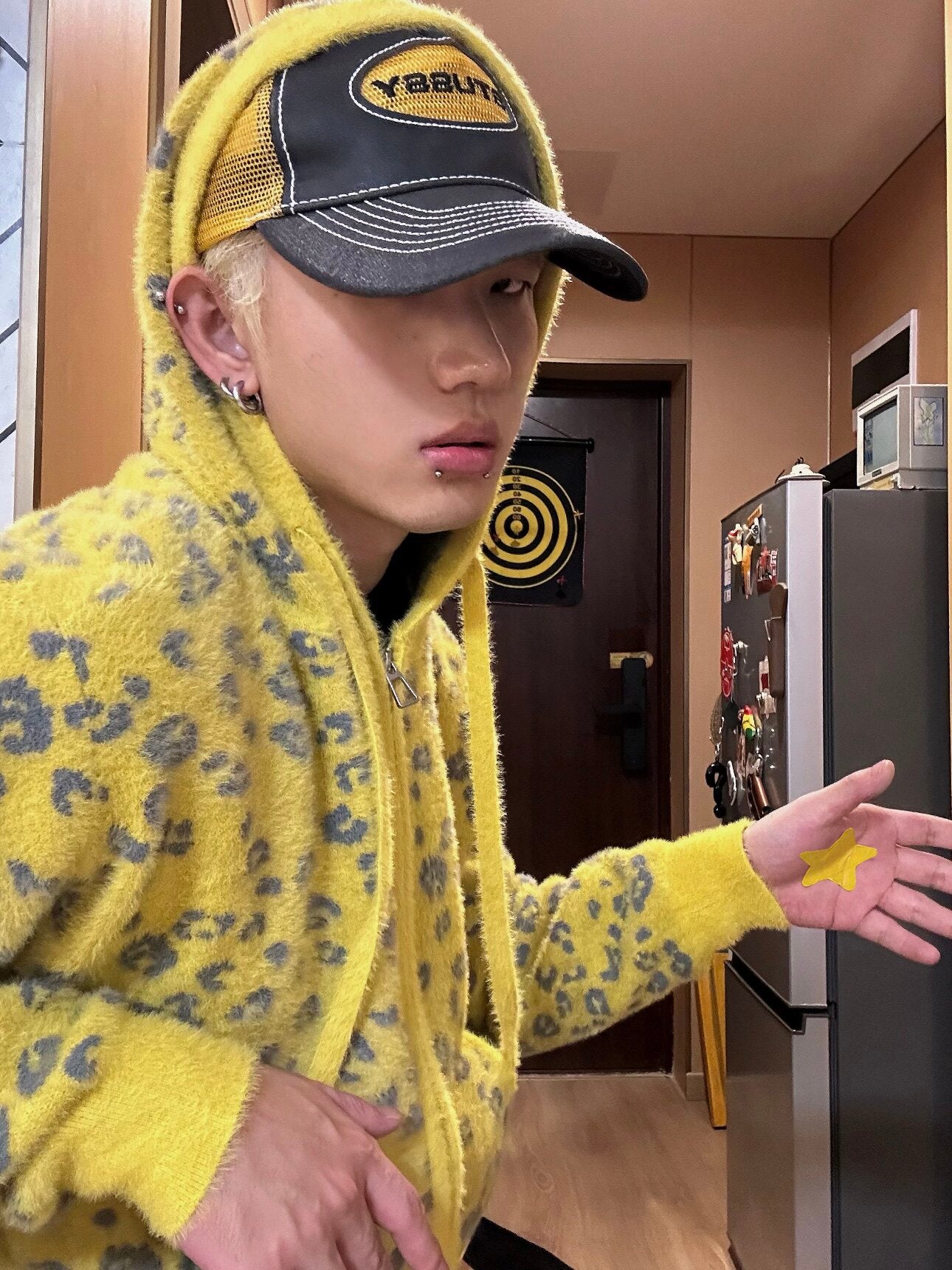 Leopard print jacquard polka dot zipper hooded