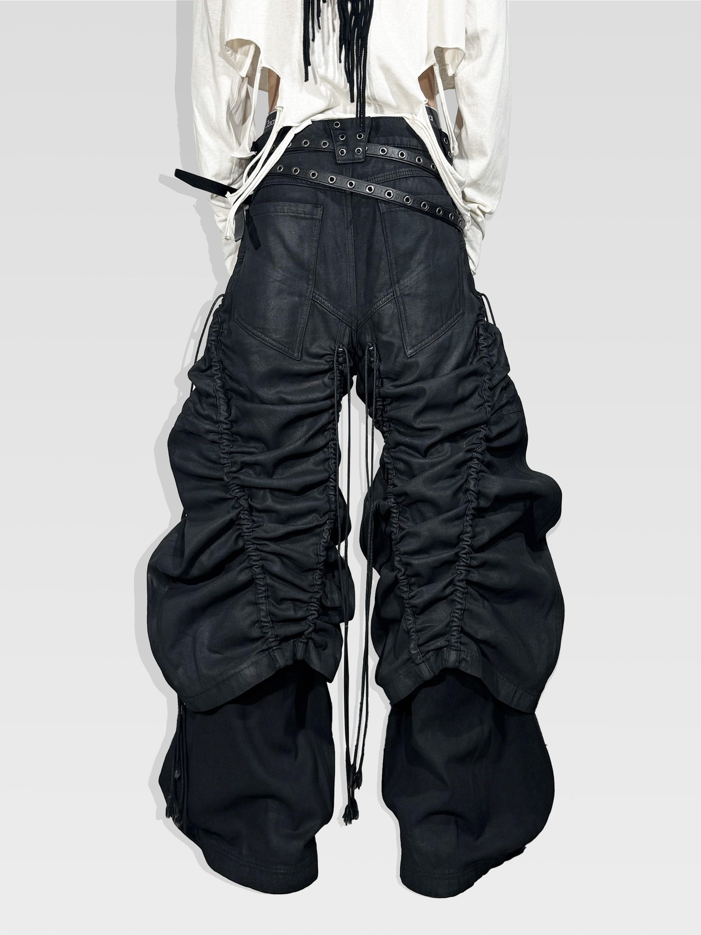Dark Waxed Structure Wide Jeans