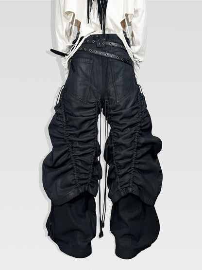 Dark Waxed Structure Wide Jeans