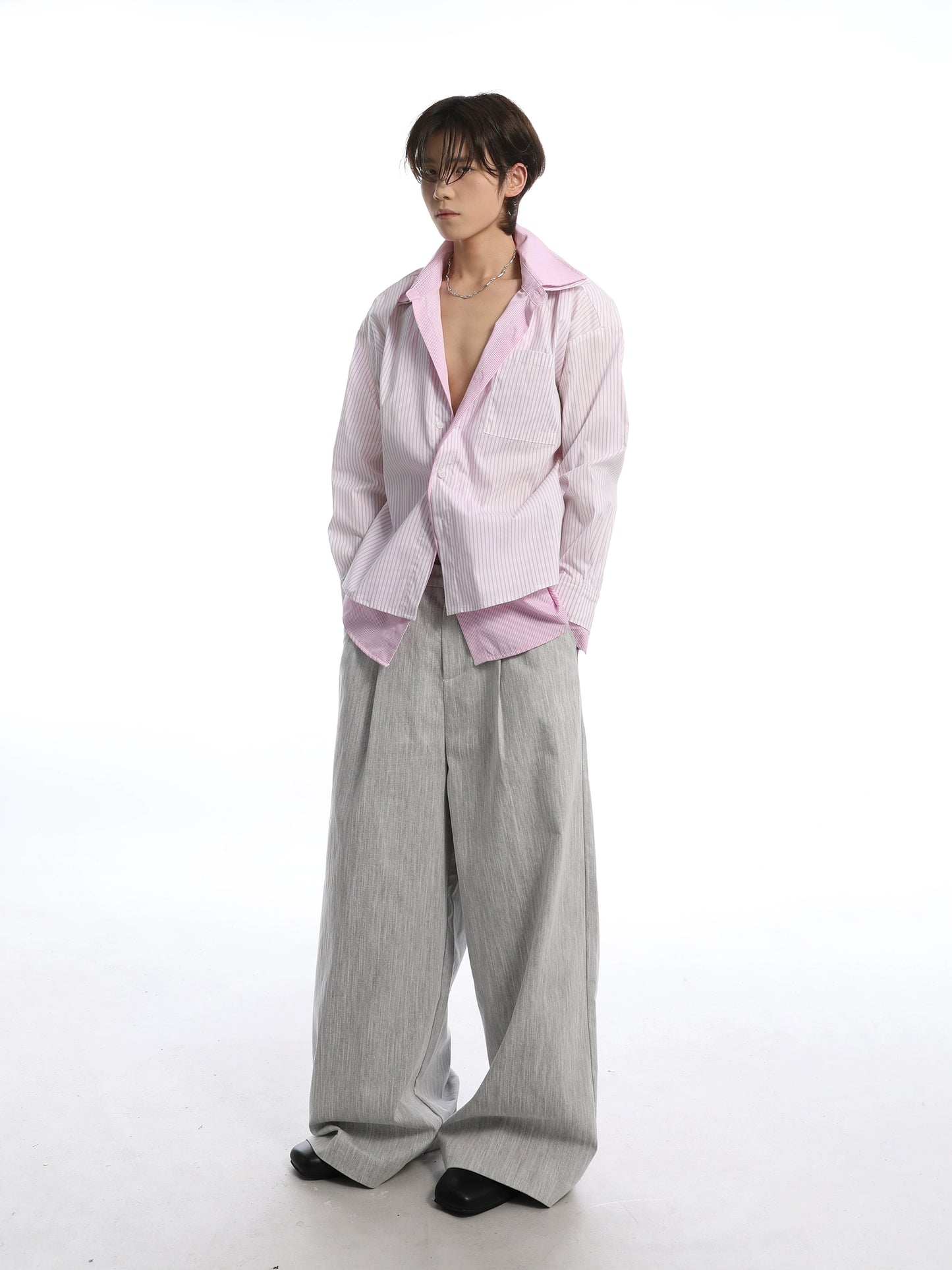 Double collar shirt (Blue / Pink)