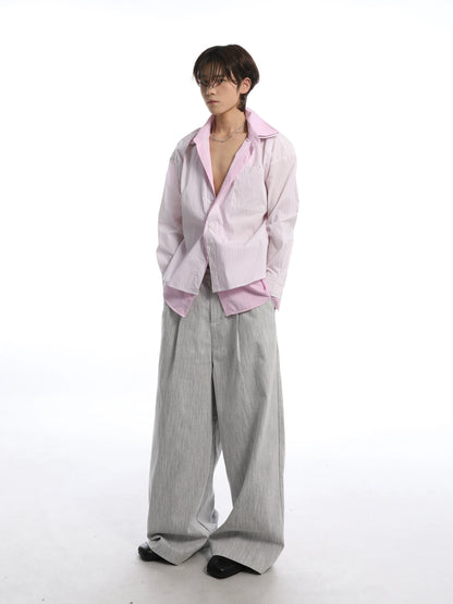 Double collar shirt (Blue / Pink)