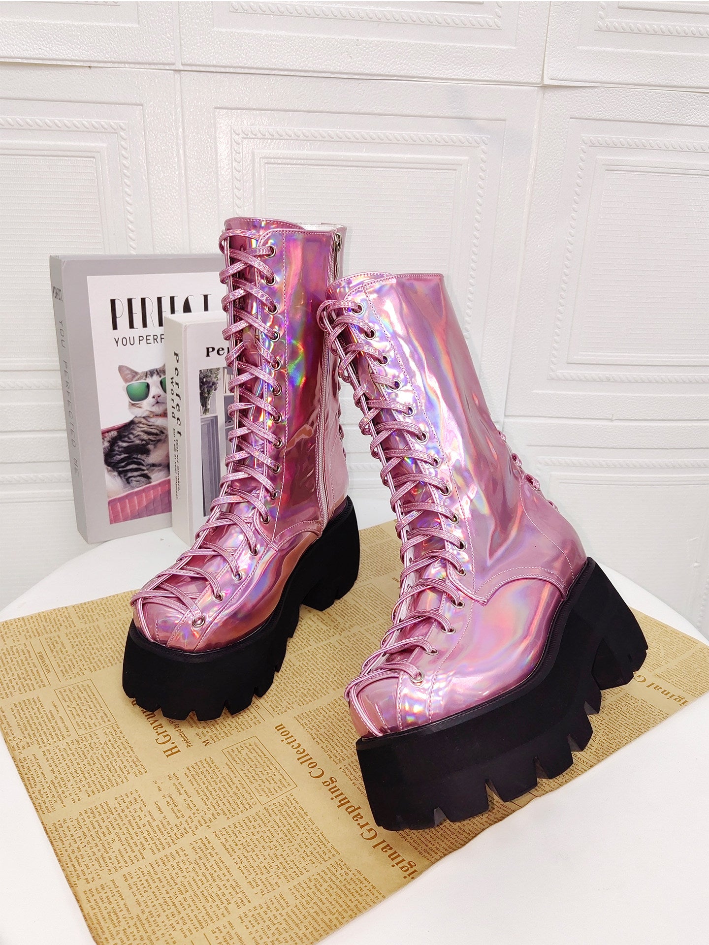 Holographic Punk Platform Mid Boots