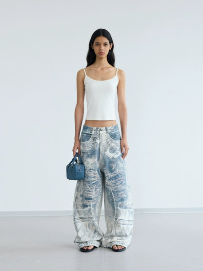 Vintage Printed Denim Pants