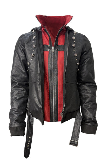 Hooded leather jacket jacket padded jacket
