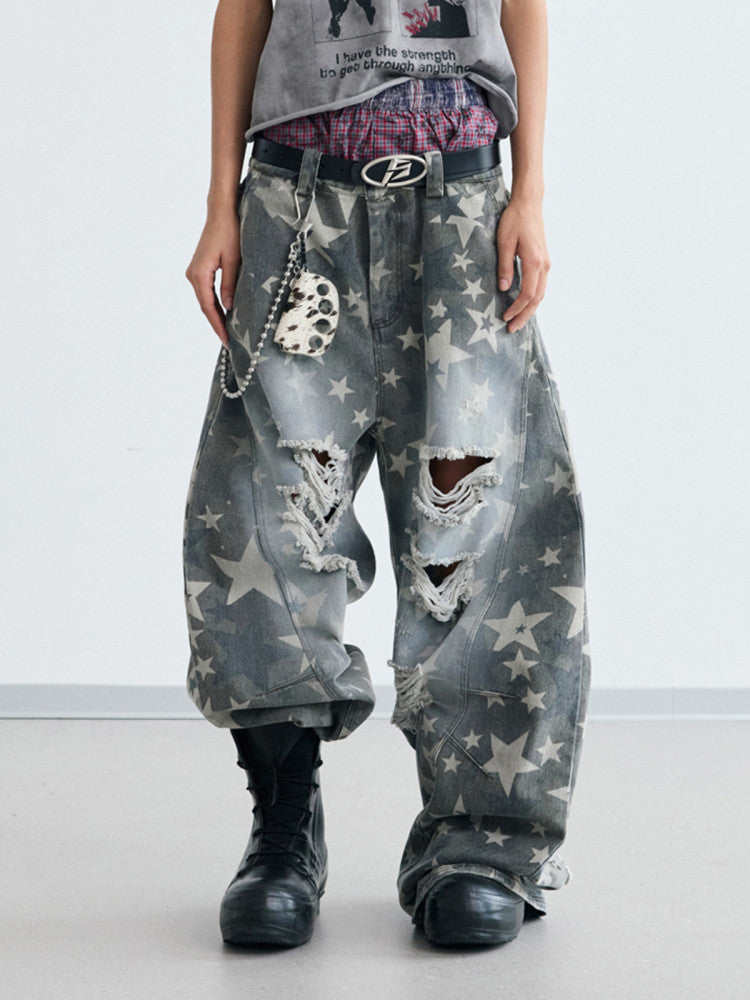 Star Pants Vintage Loose Fit Casual Wide-Leg Trousers