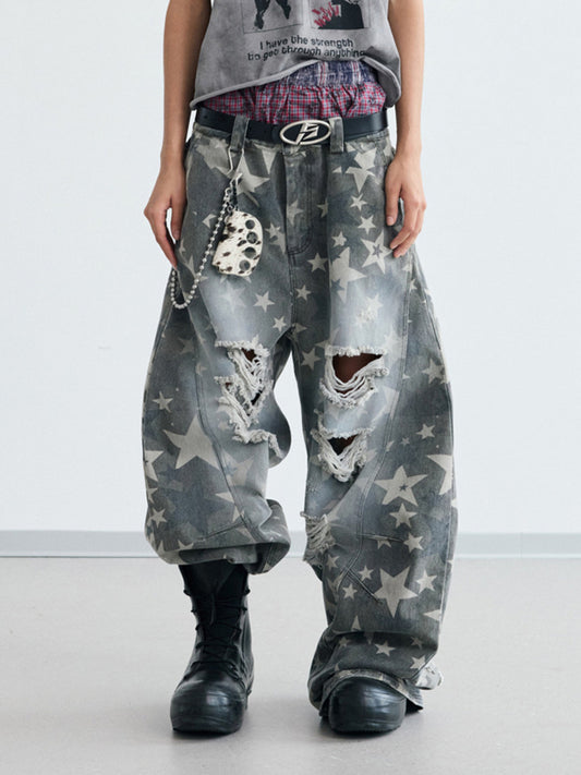 Star Pants Vintage Loose Fit Casual Wide-Leg Trousers