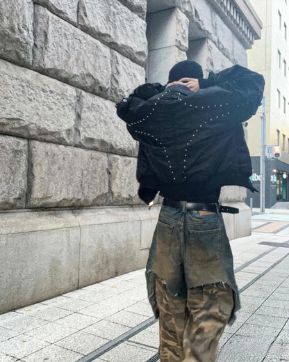 Star and moon rivets short jacket padded flight jacket bomber