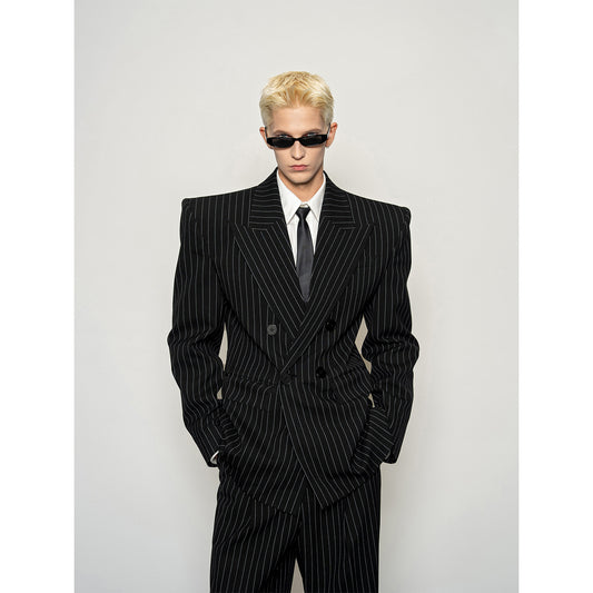 Angle Shoulder Waist Striped Suit Jacket Boot Pants setup