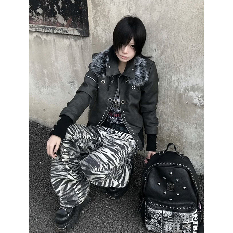 Street cropped coat fur collar padded jacket