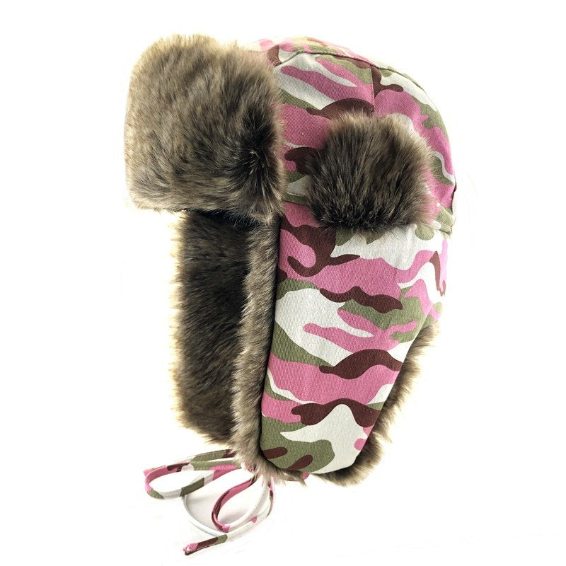 Warm ear protection hatst camouflage couple