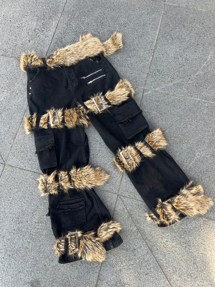 Detachable Strap Wide-leg Denim Pants