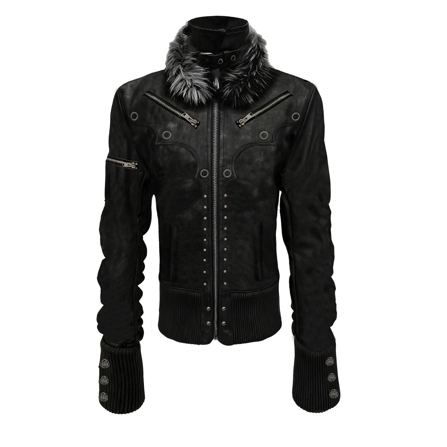 Pearl Washed Fur Collar PU Jacket