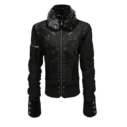 Pearl Washed Fur Collar PU Jacket