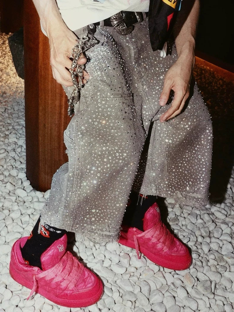 Rhinestone Cropped Denim Shorts