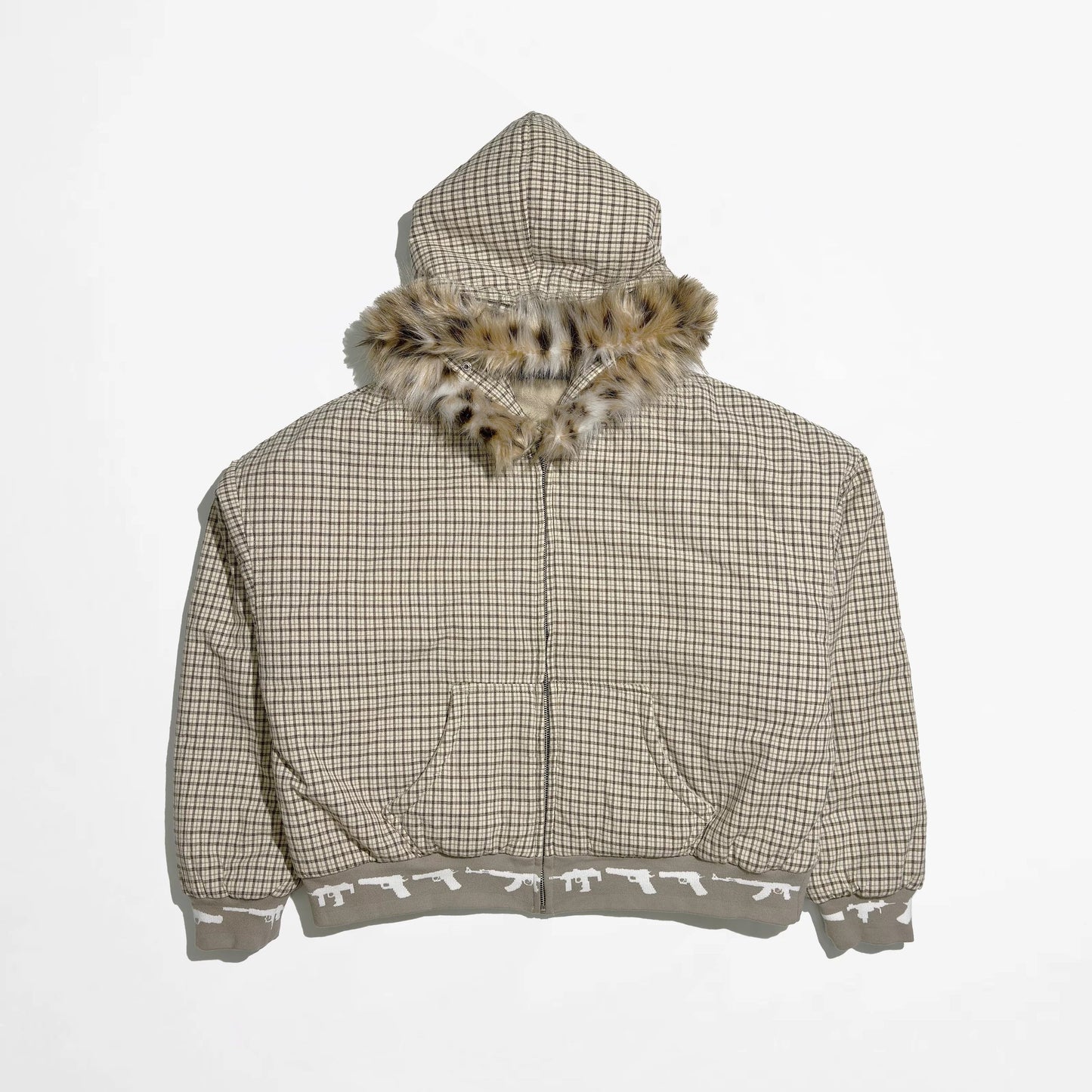 Leopard Print Cotton Suit Plaid Fur Collar Detachable Jacket